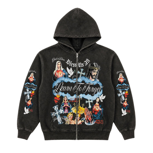 Heaven Zip-Up Hoodie - Black