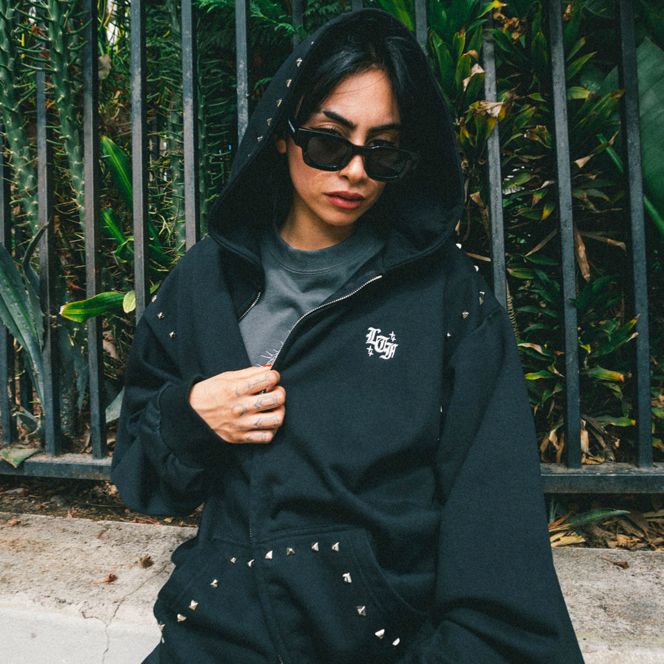 Punk Stud Zip-Up Hoodie