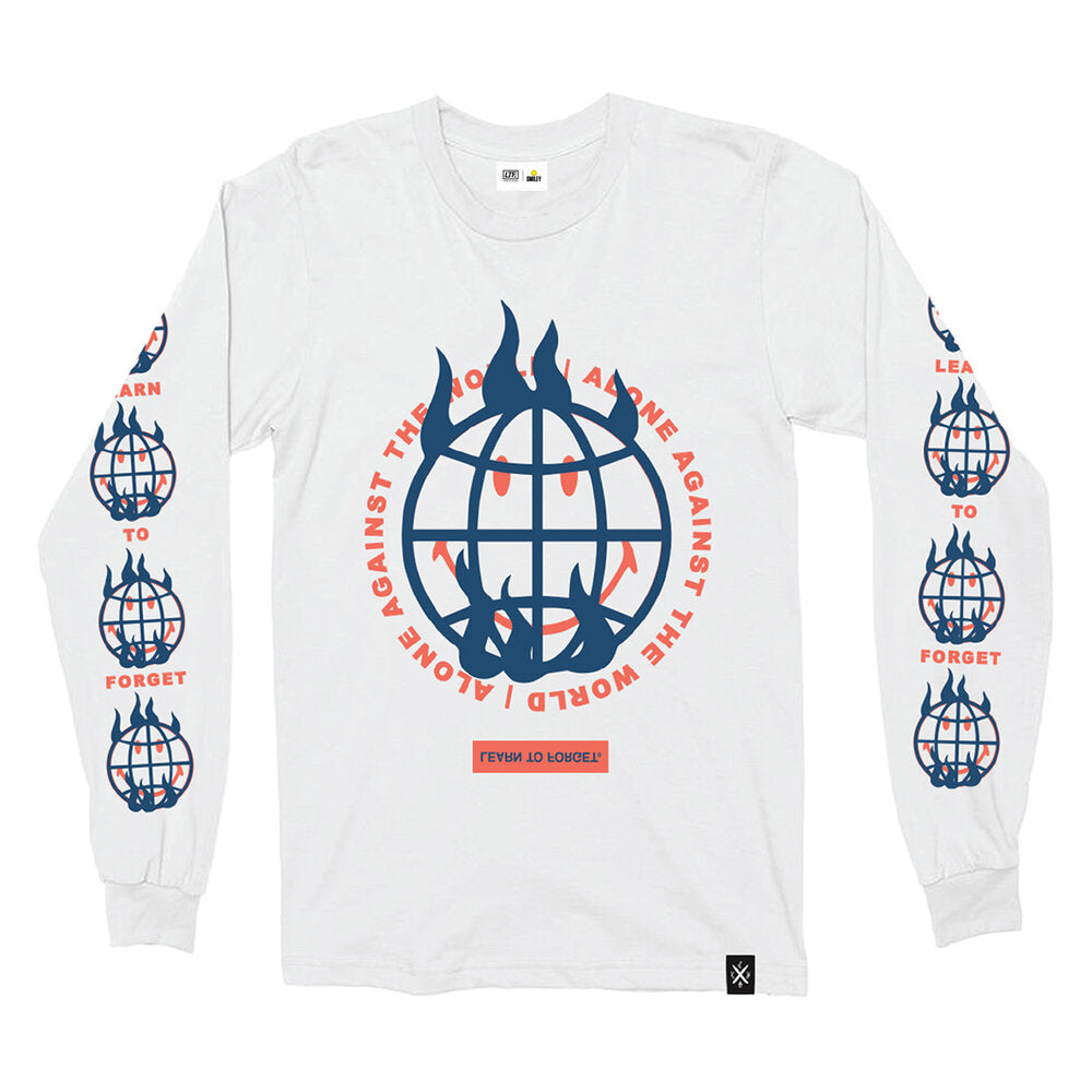 Against The World L/S Tee (White) - Smiley X LTF Collab